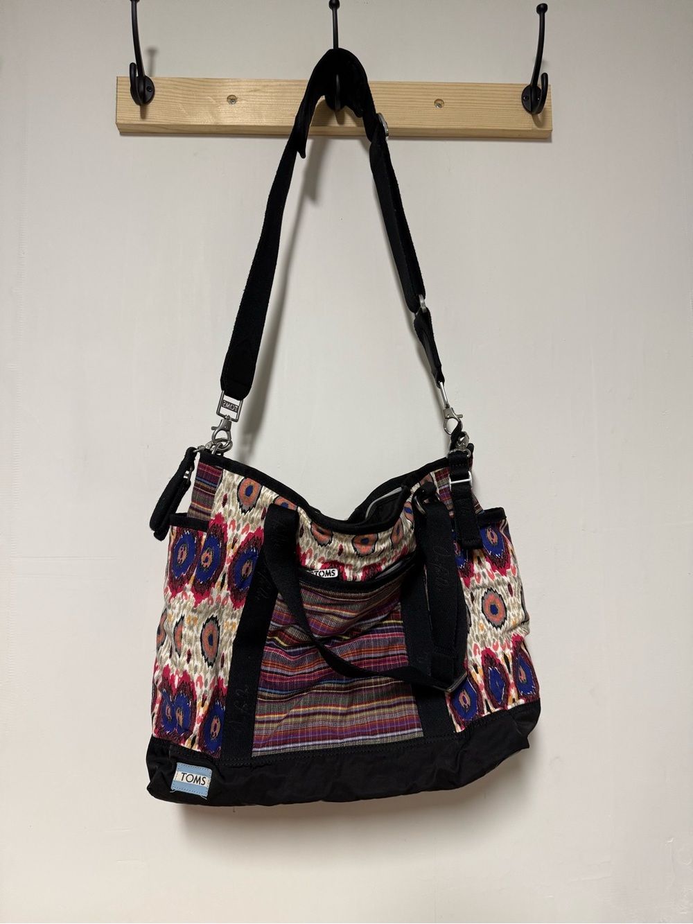 TOMS Multicolor Ikat Pattern Canvas Diaper Bag with Black Trim
